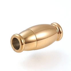Golden 304 Stainless Steel Magnetic Clasps with Glue-in Ends, Oval, Golden, 14x6.5mm, Hole: 3mm
