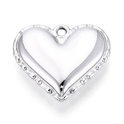 Серебро Акриловые подвески, сердце прелести, серебряные, 30.5x34.5x8~8.5 мм, отверстие : 2.5 мм