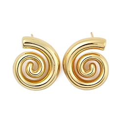 Настоящее золото 18K Серьги-гвоздики из латуни с покрытием стойки, долговечный, без кадмия и без свинца, спиральную форму, слева и справа, реальный 18 k позолоченный, 31x26 мм