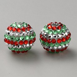 Хризолит Бусины из смоляных стразов на рождественскую тематику, круглый с узором в полоску, для изготовления ручек своими руками ювелирные изделия принадлежности, хризолит, 20x19 мм, отверстие : 2.5 мм