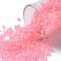 (968) Inside Color Crystal/Neon Misty Rose Lined TOHO Round Seed Beads, Japanese Seed Beads, (968) Inside Color Crystal/Neon Misty Rose Lined, 11/0, 2.2mm, Hole: 0.8mm, about 5555pcs/50g
