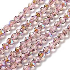 Розово-Коричневый Стеклянные бусины с гальваническим покрытием , граненые, двухконусные, розово-коричневый, 5.5~6x5 мм, отверстие : 1.2 мм, около 78~79 шт / нитка, 15.35~15.55'' (39~39.5 см)