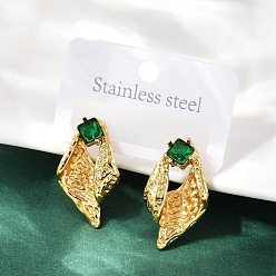 Золотой Серьги-гвоздики из нержавеющей стали 304 со стеклянными раковинами, золотые, 32x18.5 мм