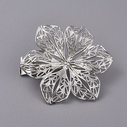 Платина Аксессуары для волос клип выводы железа волос аллигатора, с настройками передних панелей латуни филигрань цветок кабошон, платина, Лоток: 12 мм, 48x10 мм, Цветок: 40мм