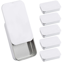 Белый 6 шт. жестяные коробки для хранения безделушек с раздвижной крышкой, прямоугольные, белые, 8.2x5x1.55 см, 1 цвет