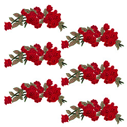 Красный 6 шт. полиэстеровая ткань для вышивки, приклеиваемые/пришиваемые, аксессуары для костюма, аппликация, цветок, красные, 307~308x105x3 мм