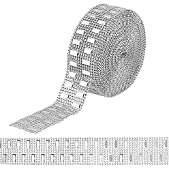 Silver Plastic Sparkling Flower Shape Mesh Wrap Roll, 8 Rows Rhinestone Mesh Ribbon, for Wedding, Birthday, Baby Shower, Arts & Crafts, Crystal, Silver, 40mm, 10yard/Roll, 1roll