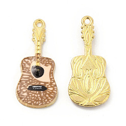 Перу Подвески из сплава золотого тона, с печатной эмалью, без кадмия, без никеля и без свинца, гитарный шарм, Перу, 27x12x2 мм, отверстие : 1.4 мм