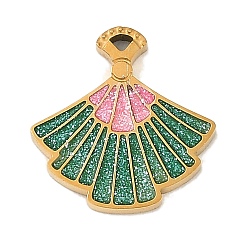 Средний Морско-зеленый Ионное покрытие (ip) 304 блестки из нержавеющей стали эмалевые подвески, золотые, фанатское очарование, средний морской зеленый, 14x14x1.5 мм, отверстие : 1 мм