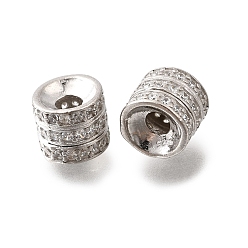 Платинированный 925 бусины из стерлингового серебра с микропаве, прозрачные бусины из кубического циркония, колонка, Реальная платина, 8x7 мм, отверстие : 2 мм