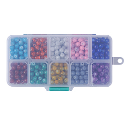Mixed Color Drawbench Glass Beads, Round, Mixed Color, 6~6.5x6mm, Hole: 1mm, about 74pcs/compartment, 740pcs/box, packaging box: 13.5x7x3cm
