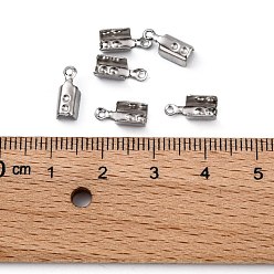 Stainless Steel Color 201 Stainless Steel Fold Over Crimp Cord Ends, Stainless Steel Color, 10.5x4.5x4mm, Hole: 1mm