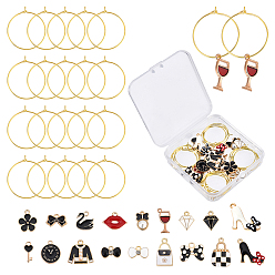 Mixed Color DIY Pendant Earrings Making Kit, Including Alloy Enamel Pendants, Brass Wine Glass Charms Rings, Mixed Color, Pendants: 18pcs/box