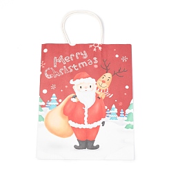 Santa Claus Рождественские тематические пакеты из крафт-бумаги, с ручками, для подарочных пакетов и сумок, Санта-Клаус фон, 35 см