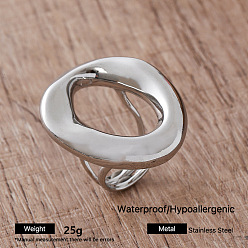 Stainless Steel Color Irregular 304 Stainless Steel Cuff Open Rings for Women, Stainless Steel Color, Adjustable