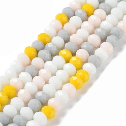 Jaune Chapelets de perles en verre, facette, rondelle, jaune, 8x6mm, Trou: 1mm, Environ 65~68 pcs/chapelet, 15.7~16.1 pouce (40~41 cm)