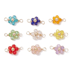 (52) Непрозрачная лаванда 9шт. медная проволока, обернутая стеклянными и латунными бусинами, подвески-соединители, , золотые, разноцветные, 11.5x19.5x6 мм, отверстие : 3 мм