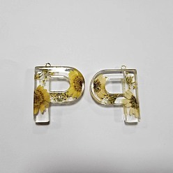 Letter P Подвески из прозрачной эпоксидной смолы, подвески-буквы с петлями, Письмо P, 42x36x8 мм, отверстие : 2 мм