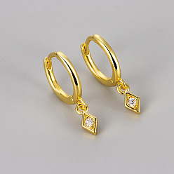 Золотой Серьги-кольца из латуни с прозрачными кубическими циркониями, ромб, золотые, 11.57 мм