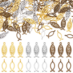 Mixed Color 120Pcs 6 Styles Tibetan Style Alloy Pendants, Jesus Fish, Mixed Color, 19.5~27x7.5~10mm, 20pcs/style