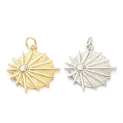 (52) Непрозрачная лаванда Латунные микропаве прозрачные подвески с фианитом, долговечный, плоские круглые с солнцем, разноцветные, 20x20x3 мм, отверстие : 3.5 мм