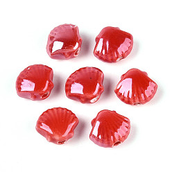 Красный Фарфоровые бусины ручной работы, формы раковины, яркие глазированный фарфор, красные, 9.5~10x11.5~12x6~6.5 мм, отверстие : 1.6~2 мм