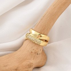 Настоящее золото 18K Кольца-манжеты из латуни с микро-паве и прозрачным циркониевым покрытием для женщин, долговечный, без кадмия и без свинца, крестик, реальный 18 k позолоченный, 10.5 мм, внутренний диаметр: регулируемый