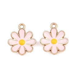 Pink Подвески из эмали и сплава, очарование цветка ромашки, золотой свет, розовые, 18x15.5x3.5 мм, отверстие : 1.6 мм