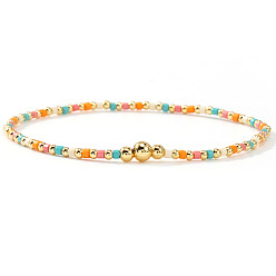 Настоящее золото 14K Женские эластичные браслеты в богемном стиле из латуни и стеклянного бисера., круглые, 6.50 дюйм (16.5 см) ~ 6.89 дюйм (17.5 см)