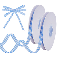 Светло-Синий Лента с узором «тартан» из полиэстера, для пошива одежды из ткани аксессуары, голубой, 3/8 дюйм (10 мм), около 49.21 ярдов (45 м) / рулон