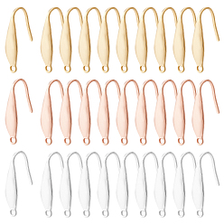 Mixed Color 30Pcs 3 Colors 316 Surgical Stainless Steel Earring Hooks, Ear Wire, Mixed Color, 20x4.5x1mm, Hole: 1.2mm, 20 Gauge, Pin: 0.8mm, 10pcs/color