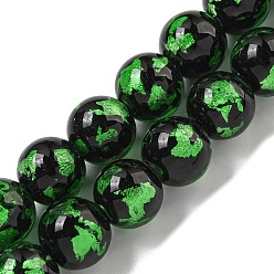 Зеленый газон Бусины ручной работы из серебряной / золотой фольги в технике лэмпворк, круглые, зеленый газон, 10.5~11x10 мм, отверстие : 1.5~1.6 мм, около 50 шт / нитка, 19.53 дюйм (49.6 см)
