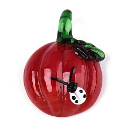 (123L) Белый крем непрозрачный блеск Подвески лэмпворк ручной работы, тыква с божьей коровкой, огнеупорный кирпич, 40~42x29~30x12~14 мм, отверстие : 6~7x5~6 мм