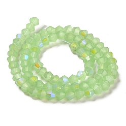 Green Imitation Jade Electroplate Glass Beads Strands, AB Color Plated, Faceted, Bicone, Green, 4x4mm, Hole: 0.8mm, about 87~98pcs/strand, 12.76~14.61 inch(32.4~37.1cm)