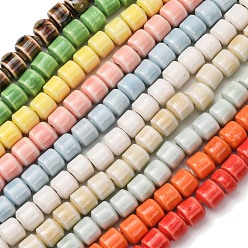 Color mezclado Cuentas de porcelana hechas a mano, porcelánico esmaltado brillante, barril, color mezclado, 10x10 mm, agujero: 3 mm, sobre 40 unidades / cadena, 14.96'' (38 cm)