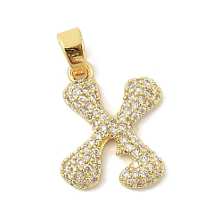 Letter X Латунные микро проложить кубического циркония подвески, буквы, реальный 18 k позолоченный, Письмо X, 18.5x14.5x3 мм, отверстие : 4.8x2.9 мм