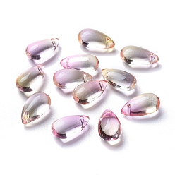 Pearl Pink Transparent Glass Charms, Dyed & Heated, Teardrop, Pearl Pink, 13.5x8x5.5mm, Hole: 1mm