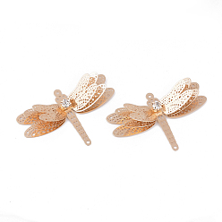 Light Gold Латунь филигрань столяры ссылки, с кристально горный хрусталь, стрекоза, золотой свет, 24.5x36x8.5 мм, отверстие : 1 мм