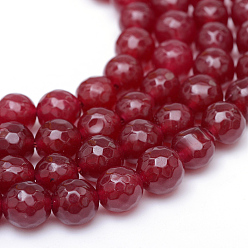 FireBrick Natural White Jade Bead Strands, Dyed, Faceted, Round, FireBrick, 10~11mm, Hole: 1mm, about 37~39pcs/strand, 14.37~14.57 inch