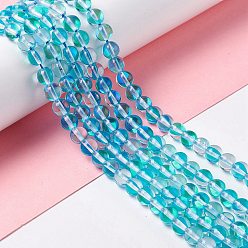 Голубой Синтетические лунные лучи, круглые, голубой, 6 мм, отверстие : 0.8 мм, около 63 шт / нитка, 14.57''~15.55'' (37~39.5 см)