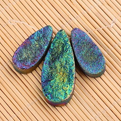 Rainbow Plated Natural Electroplate Agate Teardrop Pendants, Rainbow Plated, 35~50x15~20.5x7mm, Hole: 2mm, 3pcs/set