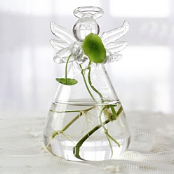 Clear Angel Shape Glass Vase, Hydroponic Terrarium Container Vase for Home Office Garden Decor, Clear, 50x100mm