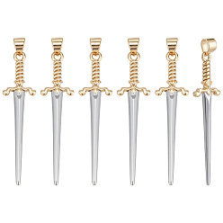 Настоящее золото 18K 6подвески из латуни с гальваническим покрытием, долговечный, без свинца и без кадмия, меч прелести, реальный 18 k позолоченный, 42x10.5x2.5 мм, отверстие : 4x3.5 мм