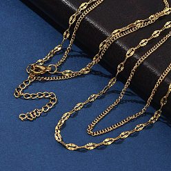 Золотой 304 двухслойные ожерелья из нержавеющей стали с цепочкой для женщин, ионное покрытие (ip), золотые, 16.46 дюйм (41.8 см), 51 удлинительная цепь мм