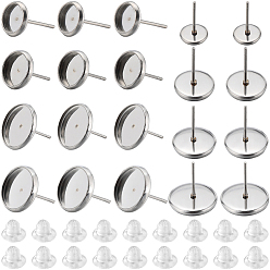 Нержавеющая Сталь Цвет 160шт. 4 размер 304 фурнитура для сережек-гвоздиков из нержавеющей стали, серьги настройки, плоско-круглые, с 160 пластиковыми ушными гайками, цвет нержавеющей стали, лоток : 6~12 мм, 8~14 мм, штифты : 0.7~1 мм, 40шт / размер