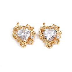 Настоящее золото 18K Латунные микропаве прозрачные подвески с фианитом, сердце, реальный 18 k позолоченный, 18.5x16.5x5.5 мм, отверстие : 1.2 мм