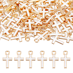 Белый 100 шт. Подвески из сплава эмали, крест очарование, золотые, белые, 15.5x8.5x1 мм, отверстие : 2 мм