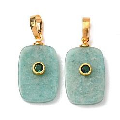 Амазонит Природные подвески амазонит, прямоугольные подвески с латунной микропаве кубическими цирконами, золотые, 25x13x5 мм, отверстие : 7x4 мм