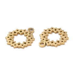 Golden Ion Plating(IP) 304 Stainless Steel Charms, Manual Polishing, Hollow Out Flower, Golden, 13.5x12x1mm, Hole: 1.6mm