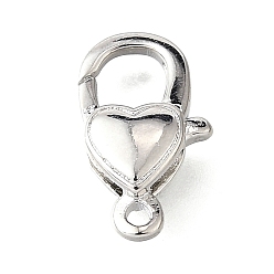 Платина Сердце латуни омаров коготь застежками, долговечный, без свинца и без кадмия, стойки покрытие, платина, 13x7x3.5 мм, отверстие : 1.2 мм